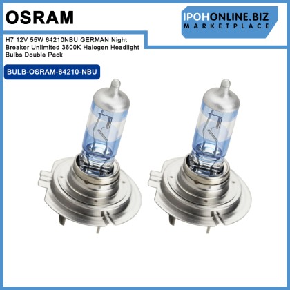Osram H7 12V 55W 64210NBU GERMAN Night Breaker Unlimited 3600K Halogen Headlight Bulbs Double Pack Osram H7 12V 55W 64210NBU GERMAN Night Breaker Unlimited 3600K Halogen Headlight Bulbs Double Pack